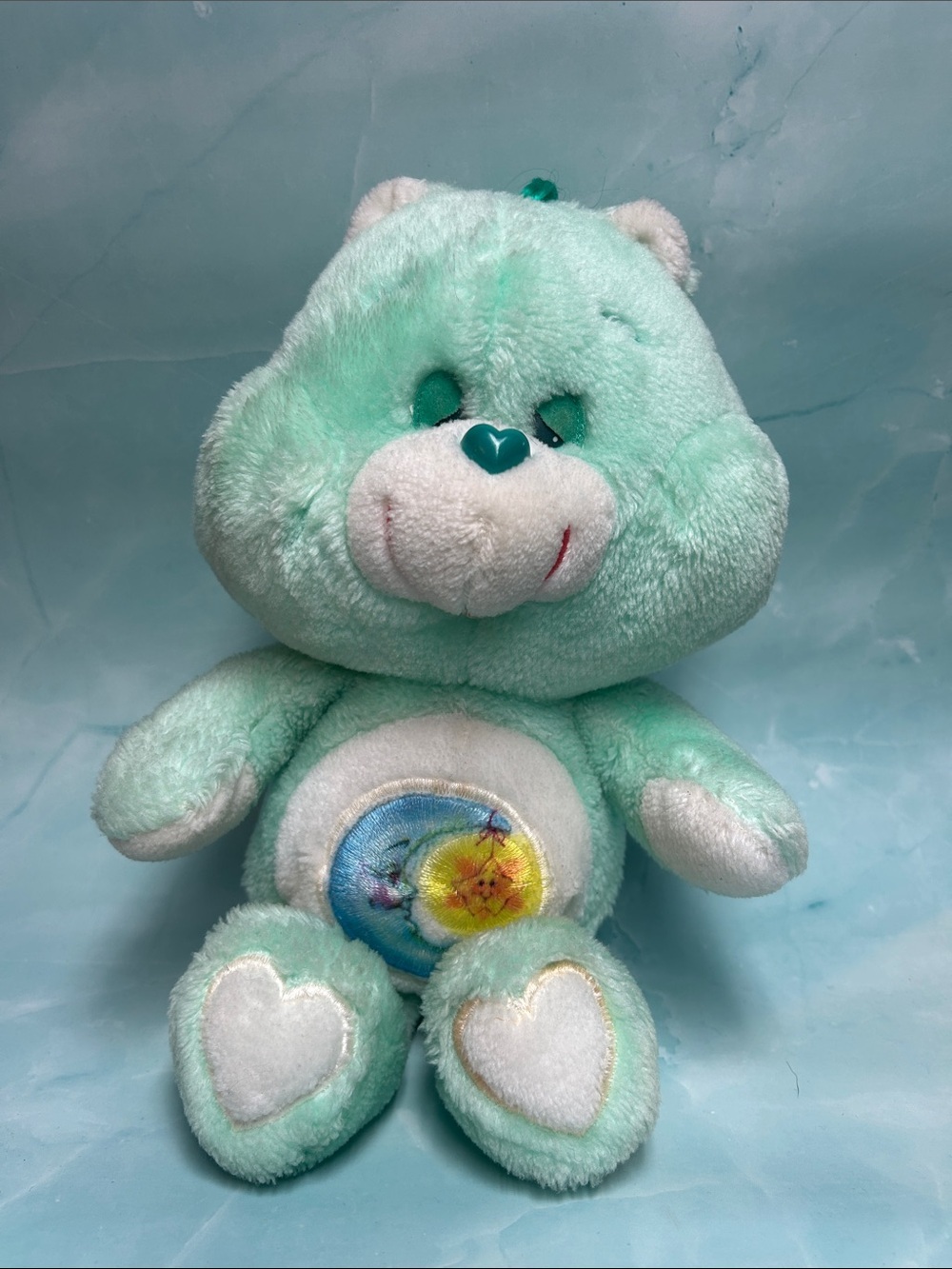 Vintage Care Bear 1983 Bedtime Bear Mint Green Sleepy Crescent Moon Star - 12”